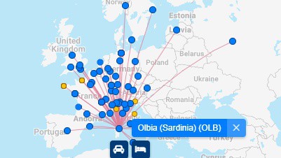 olbia aiport flights to sardinia map